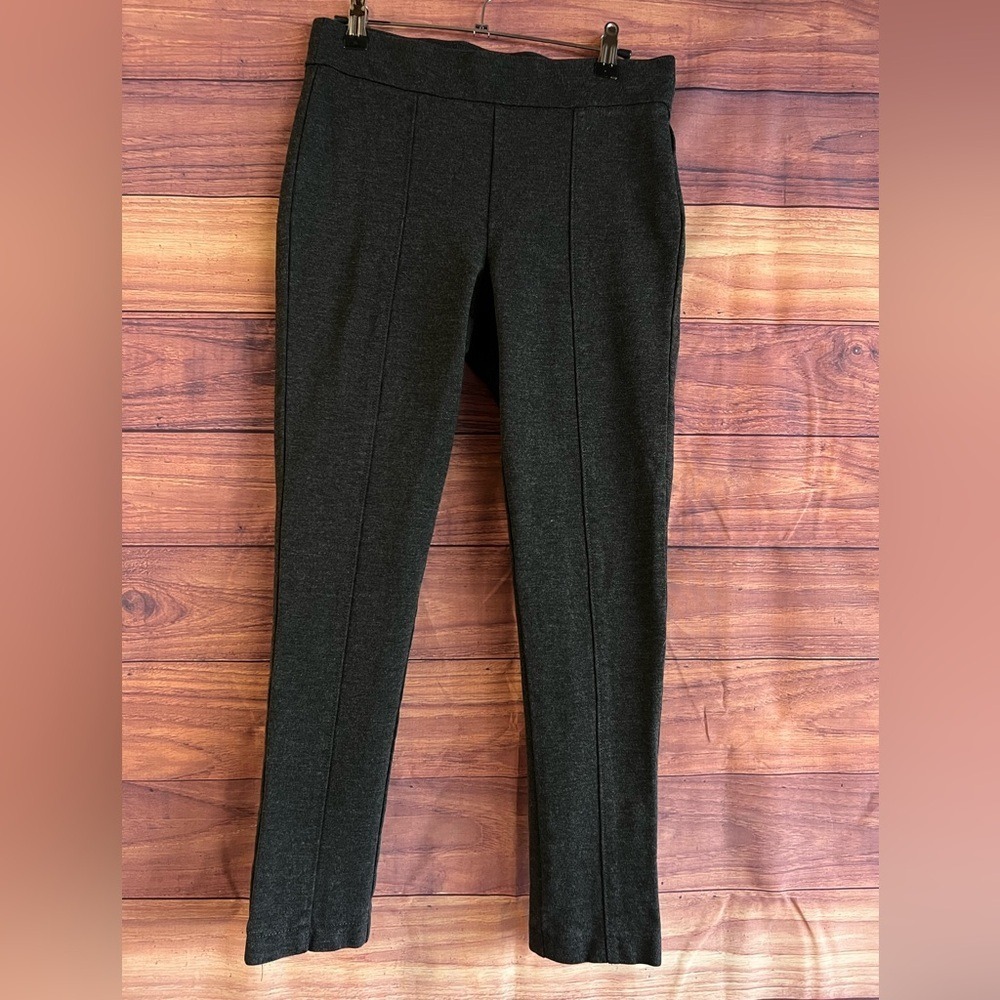 Anne Klein Womens Charcoal Gray Ponte Knit Slim Seamed Pull On Pants Small